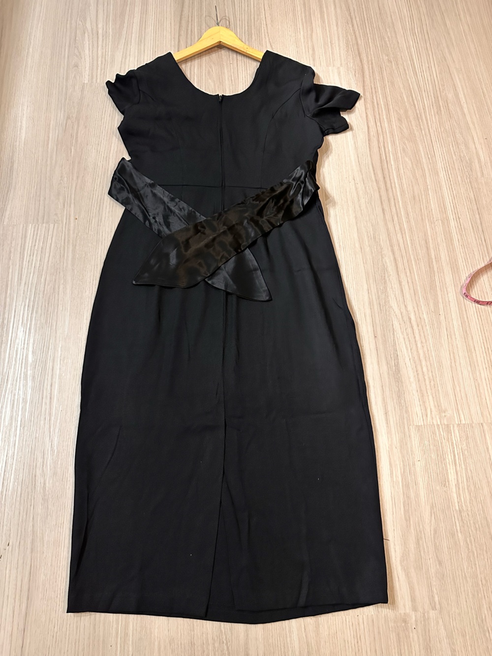 Another Thyme 90’s Black Rayon Dress 12 Satin Belt Dark Romantic Whimsigoth - Picture 6 of 7